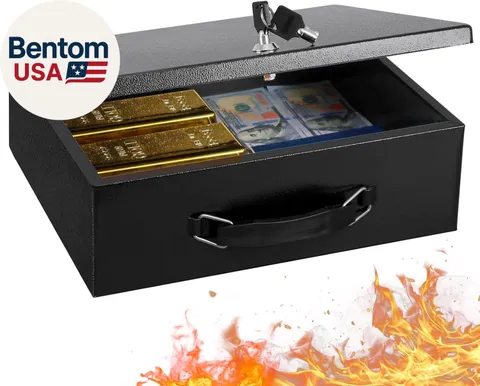 Fireproof Document Box with Key Lock, Large Safe Storage Box for Valuables, Fire