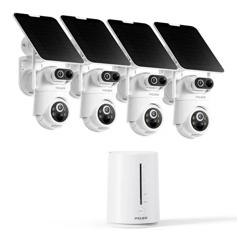 PIOJER Solar Security Camera Wireless Outdoor Dual-Lens 2K(2MP Wide-Angle & 2...
