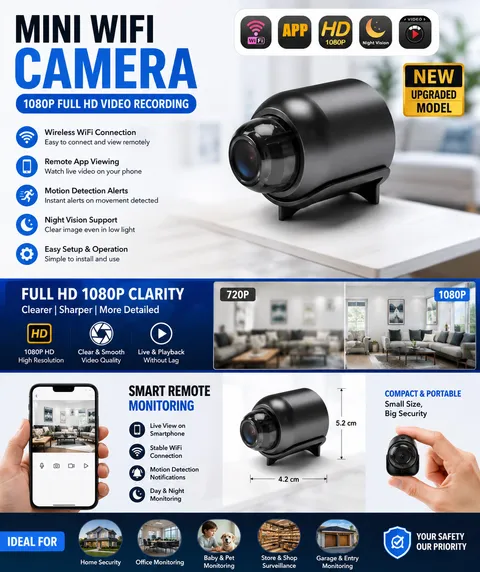 Mini Camara Oculta Espia De Seguridad WiFi 1080P Inalambrica Con Audio y Video