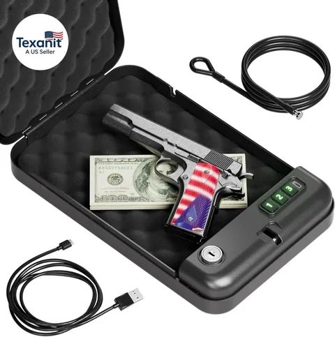 Portable Pistol Safes – Electronic Lock Box & Key Access, Silent Mode, Compact C