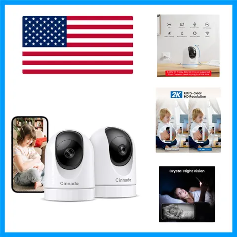 D1 2-Pack 2K Baby Monitor & Pet Camera with Cloud Storage & Alexa Compatibility