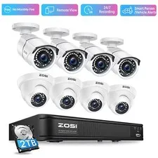 ZOSI 8CH Security Camera Outdoor System 2T DVR 1080P 80ft Night Vision CCTV Home