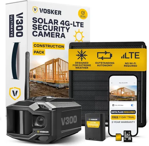 Vosker V300 Ultimate Construction Pack Outdoor Security Camera w/ External Sola