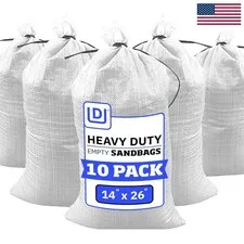 Heavy Duty 50 lbs UV Treated Sand Bags with Tie Strings - Pack of 10, 14x26 i...