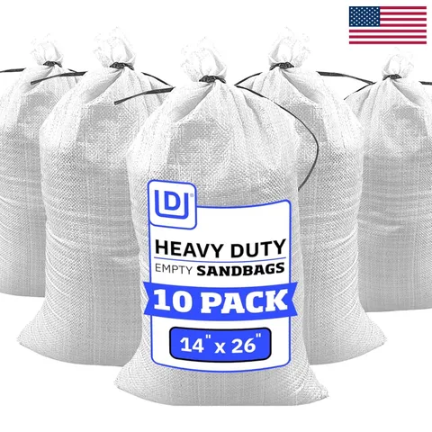 Heavy Duty 50 lbs UV Treated Sand Bags with Tie Strings - Pack of 10, 14x26 i...
