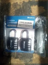 2 Pack DISECU 4 Digit Combination Lock Padlock With One Steel Cable Black