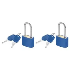 2 Pcs Padlock with Keys Long Shackle Waterproof Keyed Locks Dark Blue