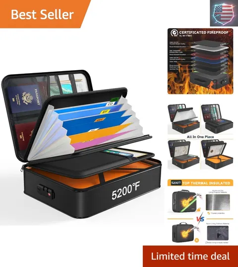 5200℉ Fireproof Document Box, 16.1x 11.4x4.3 Inch Waterproof and Fireproof Do...