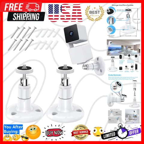 Wall Mount Kit for Wyze Cam Pan V3/ Wyze Cam V4/V3 - 2 Pack White | 360 Degre...
