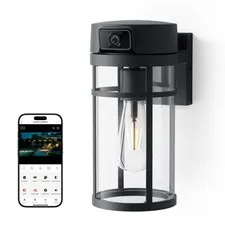 Outdoor Porch Light Security Camera, 2K HD Live 1 wall lamp camera, black