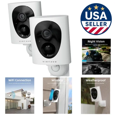 VistaFlask 2K Wireless Outdoor Security Cameras - AI Motion Detection, 2Pack