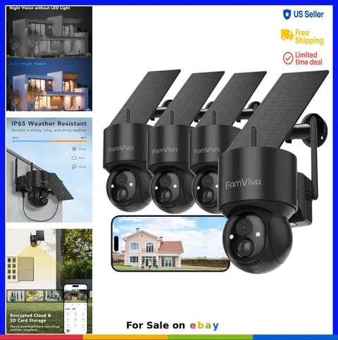 Solar Security Camera Wireless Outdoor 2K 360 PTZ Battery Powered 2.4G WiFi
