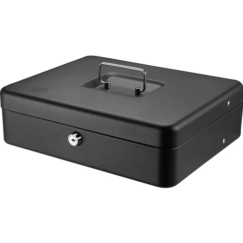 Black Money Saving Box with Cash Tray and Key Lock, Portable Safe Box with Ca...