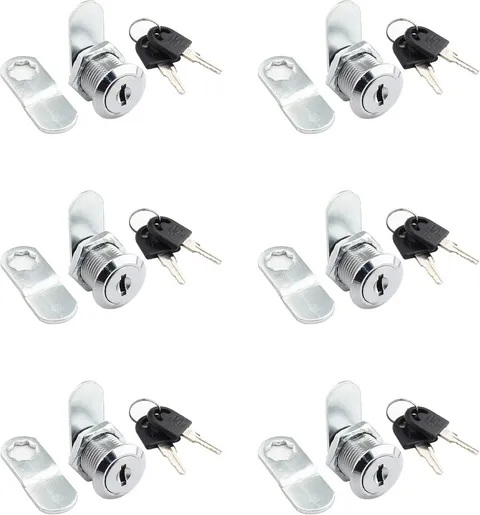 6 Pack Cabinet Cam Lock, 3/4 Inch With Keys, Cylinder Chrome Finish Replaceme