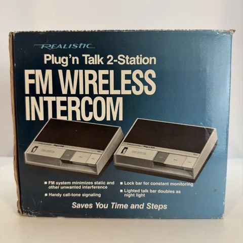 Vintage Realistic Plug'n Talk 2-Station FM Wireless Intercom Boxed Set