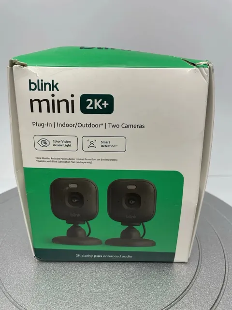 NEW 2 Pack of Blink Mini 2K+ Plug-in Indoor/Outdoor Cameras - BLACK