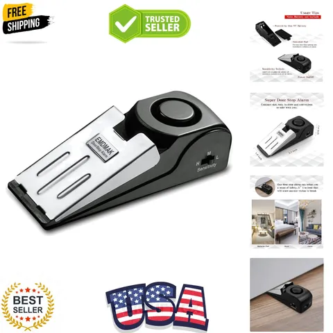 Door Stop Alarm with 120DB Siren Door Stop for Home & Travel Black Pack of 1