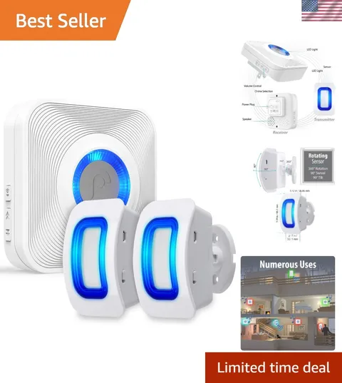 WaveLink Wireless Driveway Alarm Chime, 1 Receiver 2 Sensors Kit