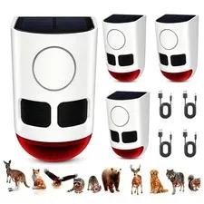 4-Pack Solar Motion Sensor Alarm - 129dB Loud, Waterproof, Strobe Light, Dog Bar