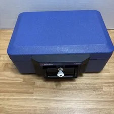 Sentry 1100 Portable Fire Safe Security Box Chest Lockbox With Handle & Key Blue