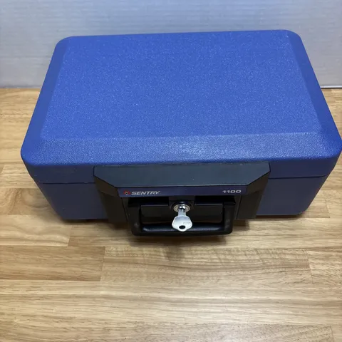 Sentry 1100 Portable Fire Safe Security Box Chest Lockbox With Handle & Key Blue