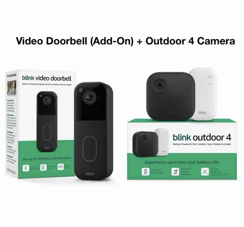 Blink Outdoor 4 Wireless Camera Security System & Blink Video Doorbell BUNDLE