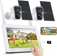 SANSCO 2K Solar Wireless Security Camera System with 4CH 7" Touchscreen Monitor,