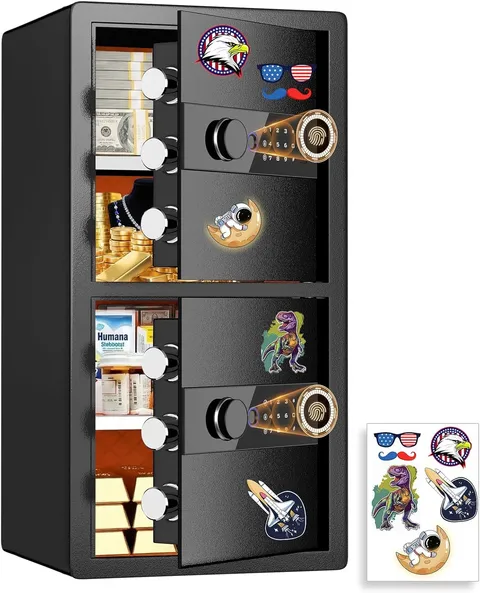 Biometric 6.5 Cub Safe Box Heavy Duty 2 Door Safe with Pop-up Knob & DIY Sticker