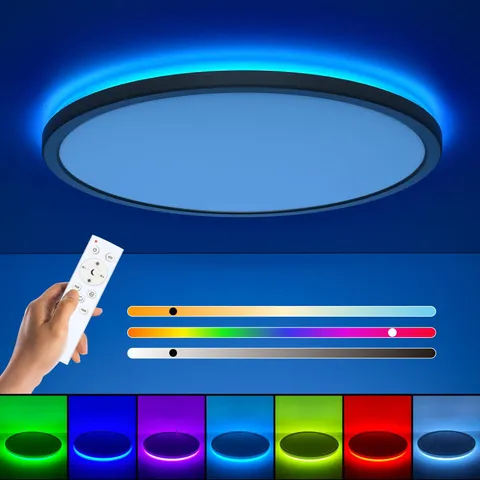 Annaror RGB Flush Mount LED Ceiling Light with Remote, 12 Inch, 12 Inch Black