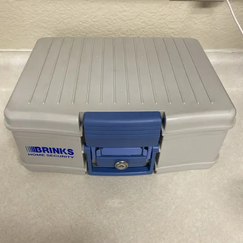 Brinks Home Security Lock Box Fire Safe Gray Blue with Handle NO KEY