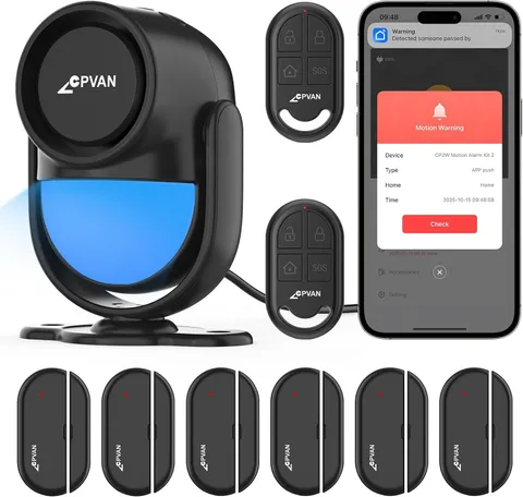 Wifi Motion Sensor Alarm System, 125Db Smart PIR Motion Detector with 6 Door Win