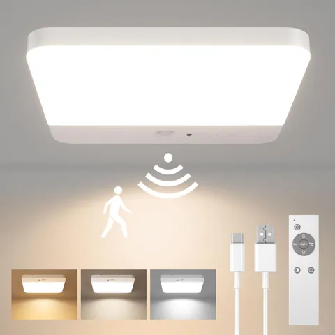 FULEN Motion Sensor Ceiling Light Fixture, Cordless Closet 1 Pack, White