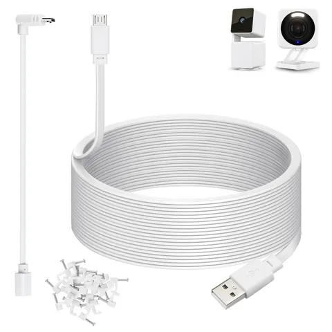 50ft Power Cable for Wyze Cam v4, Pan v3, OG, v3 and v3 Pro Gameras, White