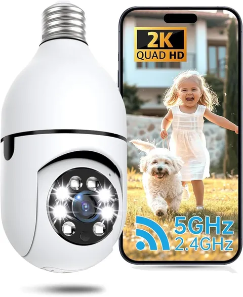 Light Bulb Security Camera, 5G&2.4Ghz 2K Security Cameras Wireless Outdoor 360°