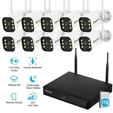 10Pcs IP Cameras Wireless CCTV Security Camera System WiFi 10CH 5MP NVR 1TB HDD