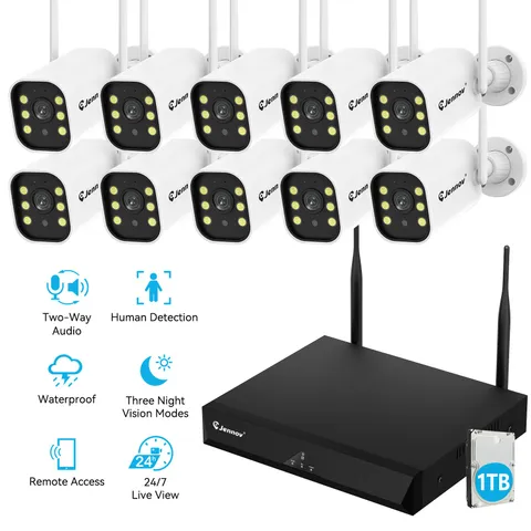 10Pcs IP Cameras Wireless CCTV Security Camera System WiFi 10CH 5MP NVR 1TB HDD
