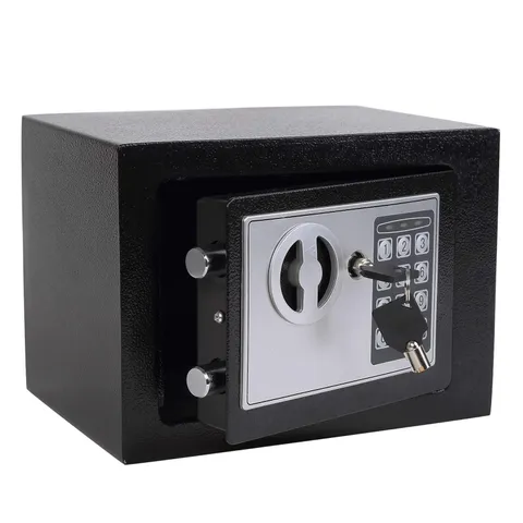 Yuanshikj Small Steel Security Safe Box with Keypad,Key;0.23 CuFt, Black