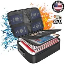 3-Layer Fireproof Document Box with Lock File Storage Box Waterproof Safe Bag US