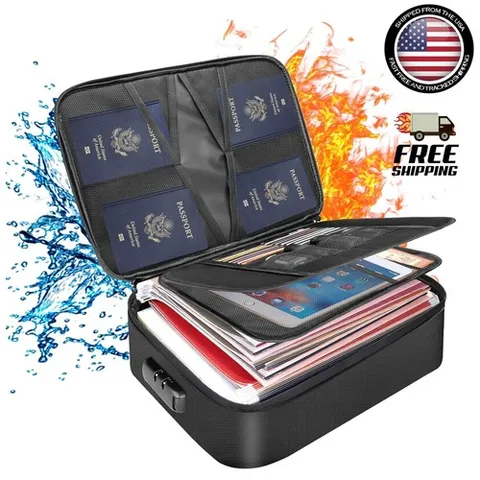 3-Layer Fireproof Document Box with Lock File Storage Box Waterproof Safe Bag US