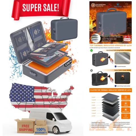 Upgraded 5200°F Fireproof and Waterproof Document Organizer - Portable Storage