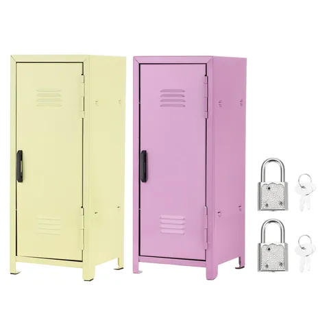 Mini Locker 4.3 x 10.8 Inch 2 Pcs Small Locker with Lock Key Yellow/Light Purple