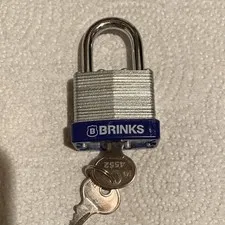 Brinks Keyed Steel Padlock, Metallic Finish, Silver/Blue, 1 Pack