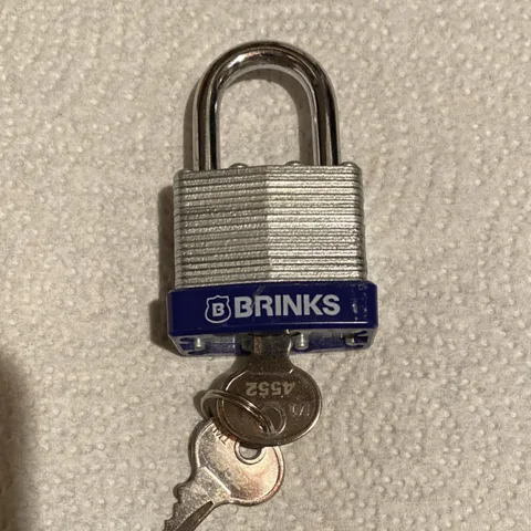 Brinks Keyed Steel Padlock, Metallic Finish, Silver/Blue, 1 Pack