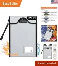 Fireproof Document Bag with Lock 5200℉, 15”x 11”Fireproof Money Bag, Waterpro...