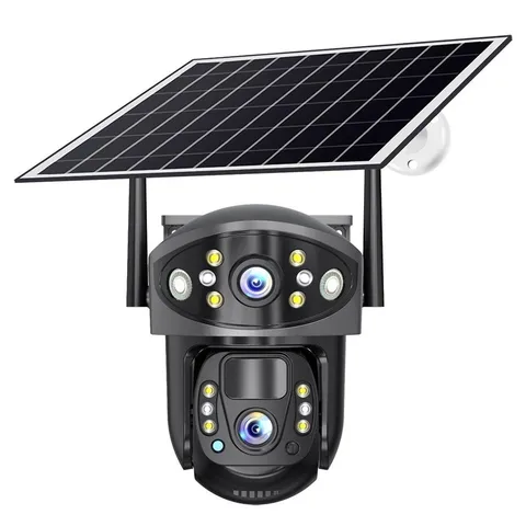 Dual-Lens Solar Security Cam – 4G/WiFi, Night Vision, PIR