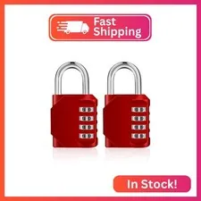 ZHEGE Combination Padlocks, 4 Digit Number Code for Gym (Red, 2 Pack)
