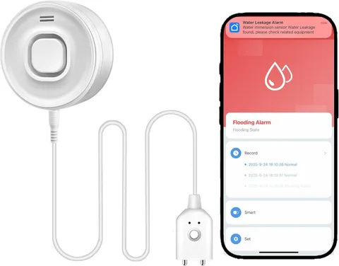 Wifi Water Leak Detector for Home & Basement – 100Db Alarm, Tuya APP Alerts, Com