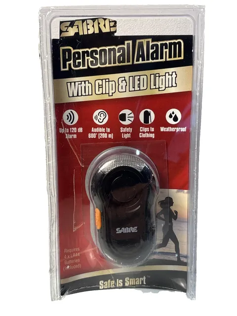 SABRE Personal Alarm with Clip LED Light & 120Db Runner Alarm Weatherproof 