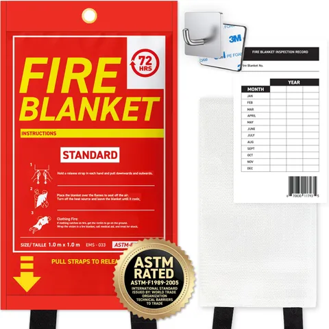Emergency Fire Blanket 40"×40" – Fire Safety Tool for Home, Kitchen, Camping,...