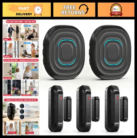 2-in-1 Door Chime Alarm, Waterproof Sensor, 800FT Range, 30 Chimes, Volume Contr